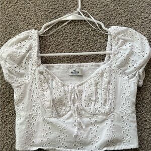 Hollister White Eyelet Blouse with Puff Sleeves